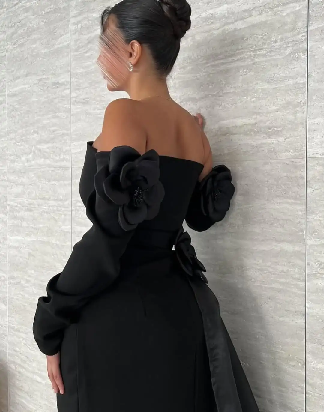 Customized Black 3D Flowers Mermaid Off the Shoulder Prom Dresses Long for Women 2026 Long Sleeve Velvet Formal Evening Gowns