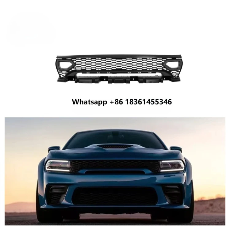For Charger WIdebody Bumper 2015+ WB Style Front Lip Grille With LED Light Parts 2