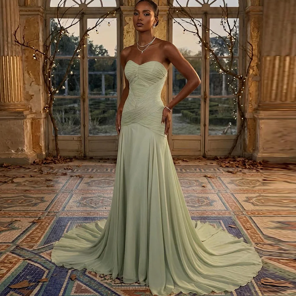 Customized Sweetheart A-Line Vestido De Festa Classic Chiffon Pleats  Evening Dress Fashion Zipper Back Sleeveless Party Dresses