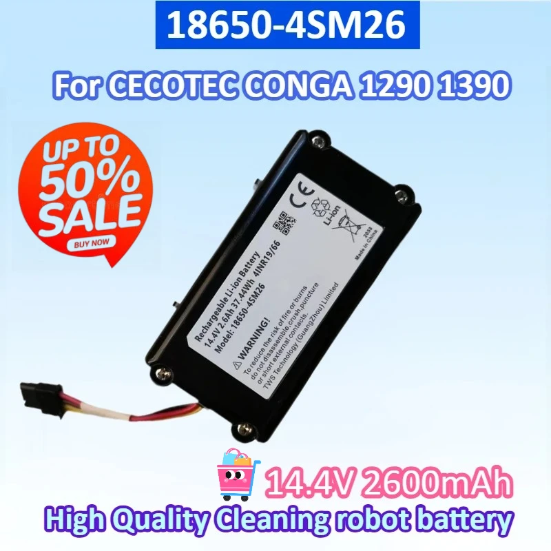 

Новый аккумулятор 18650-4SM26 14,4 В 2600 мАч для робота-пылесоса Zoef Robot Snaa для CECOTEC CONGA 1290 1390, аккумулятор для пылесоса