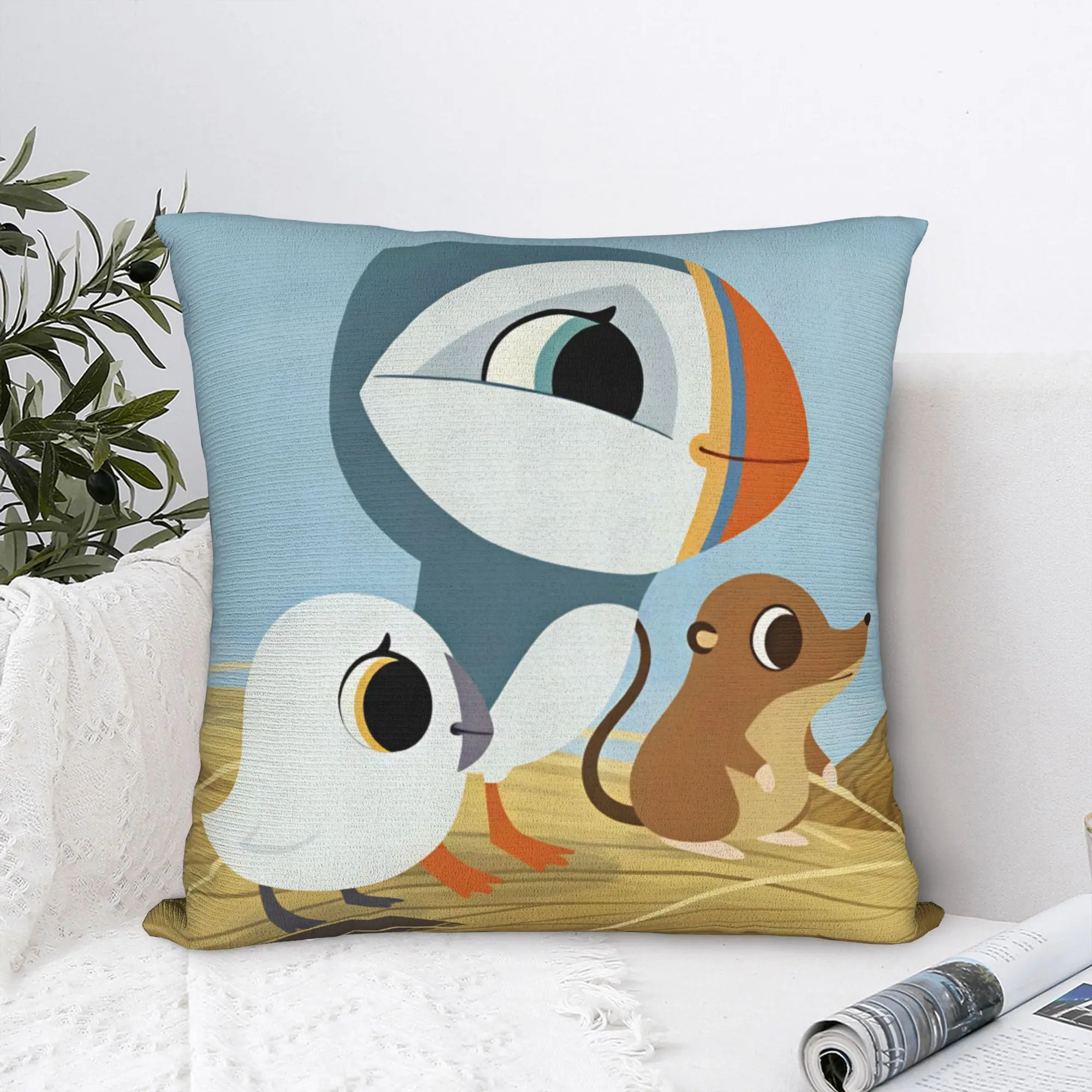 Pillow Cover Puffin Rock And New Friends  Retro Trendy Pillow Case For Chair Sofa Home Decor Pillowcases