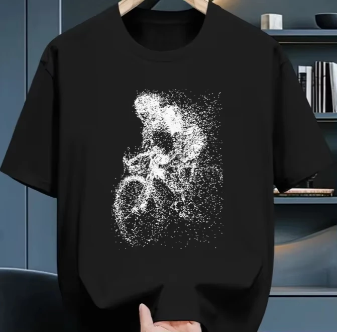 Men's Cotton Short Sleeve T-Shirt Stylish Geometric Bicycle Print Casual Crew Neck Perfect for Outdoor Activities Men Clothing