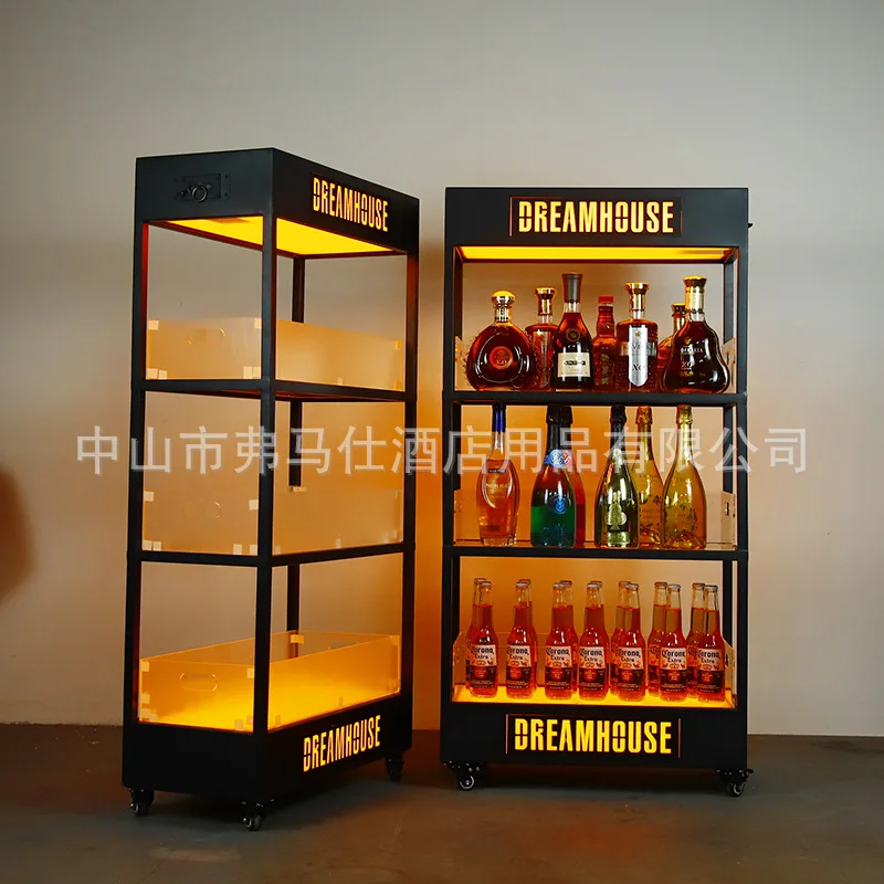 

Bar LED luminous wine cabinet spade a champagne beer mobile display cabinet two layers three layers Baijiu wine display cabinet