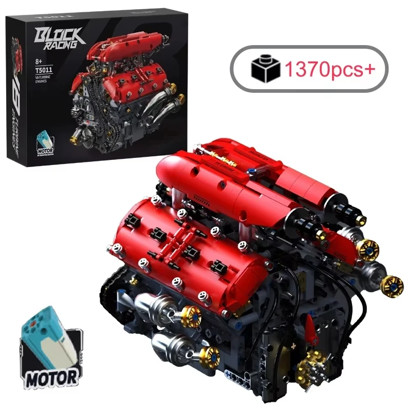 1370pcs Technical V8 Engine Model Building Blocks Set with Electric Motor MOC Assembly Bricks Toy Kids Birthday Christmas Gifts