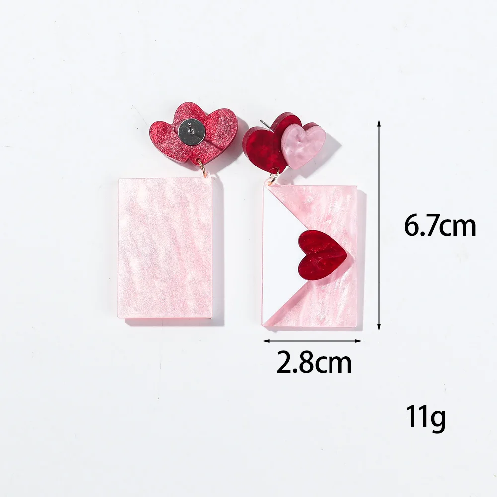 New Red Pink Love Letter Acrylic Drop Earrings for Women Sweet Heart Envelope Dangle Earring Valentine's Day Jewelry Gift