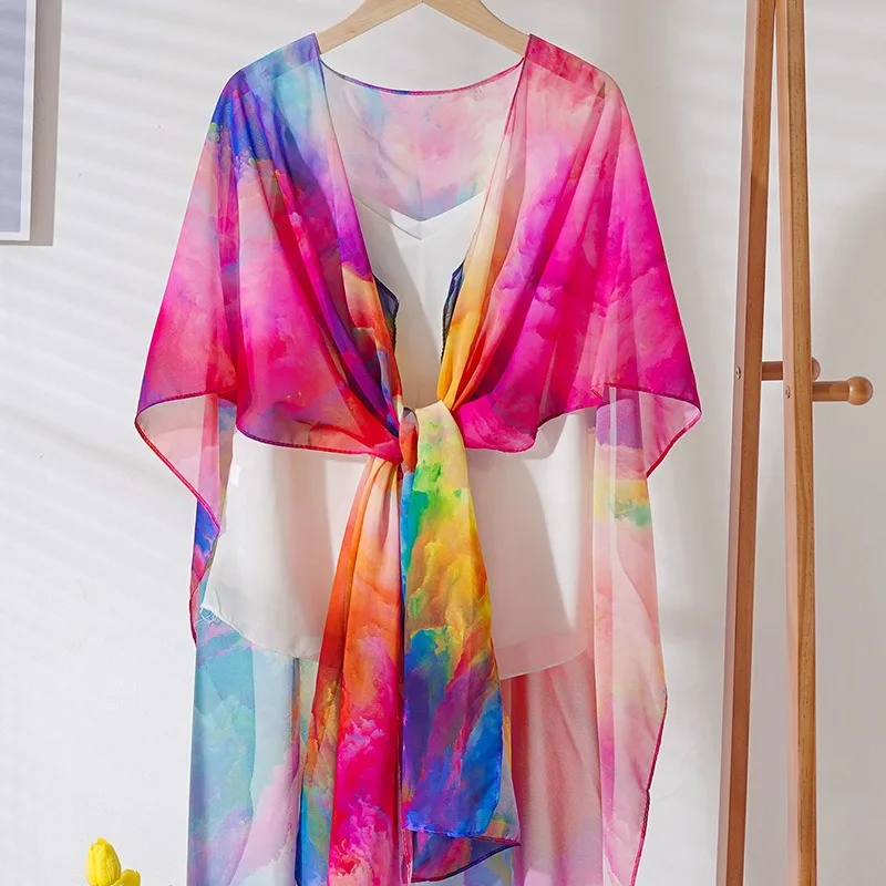 

Chiffon Colorful Shawl Kimono for Women,Short Smock, Beach Cover-up, Casual vacation Beach Shawl ﻿