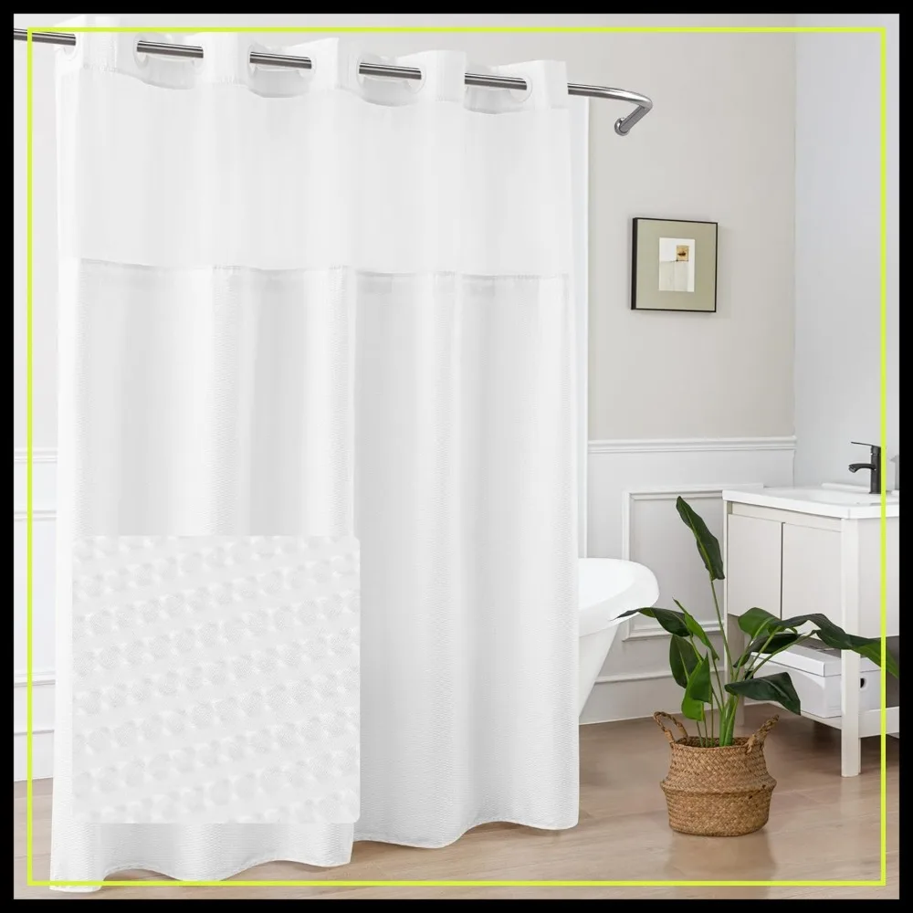 

No Hook Shower Curtain with Snap-In Liner, Embossed Waffle Texture, 71x74, White