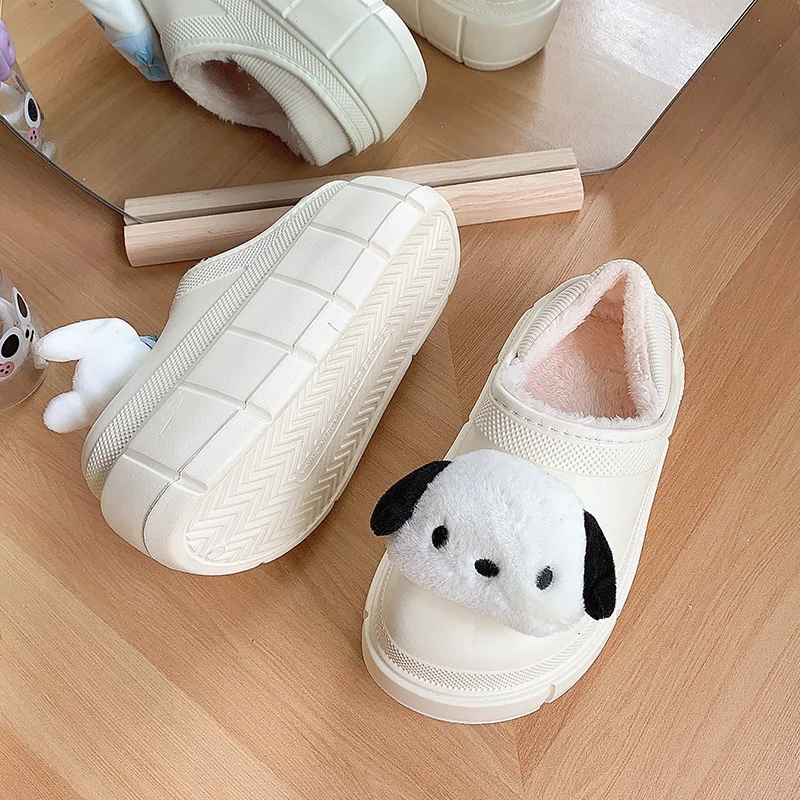 Sanrio Yugui-Zapatillas de algodón con dibujos de perros EVA para mujer, zapatos de algodón con plataforma y forro polar para el hogar, cálidos y resistentes al desgaste