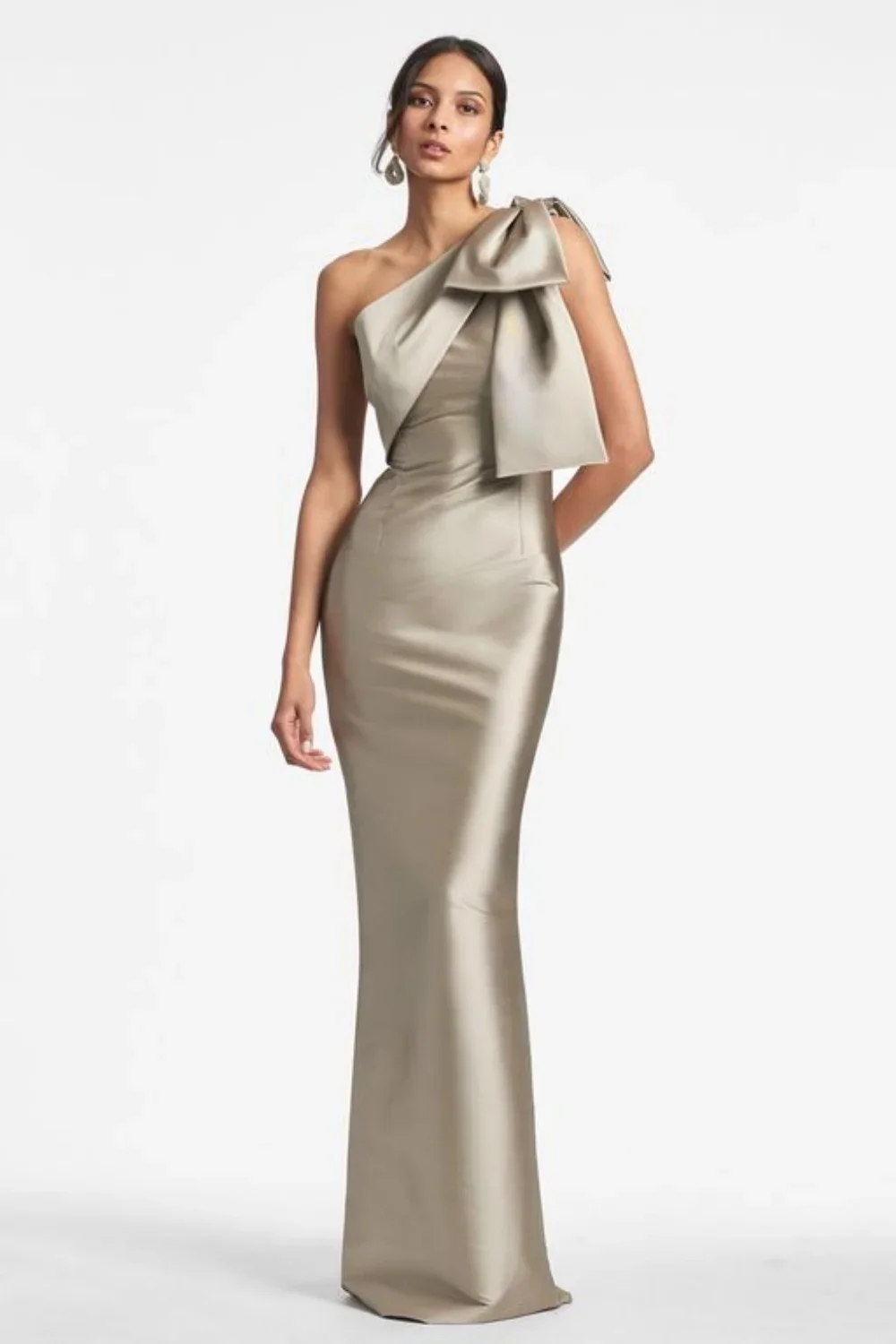 Elegantes One-Shoulder-Satin-Meerjungfrau-Abschlussballkleid hinter dem Schlitz mit Schleife, bodenlang, formelles Partykleid für besondere Anlässe, individuell