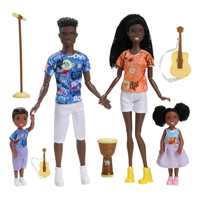 Newest Black Dolls Families Set Kids Toys Musical Instrument Dad Mother Sister Brother Play Game Figures Children Play House Toy