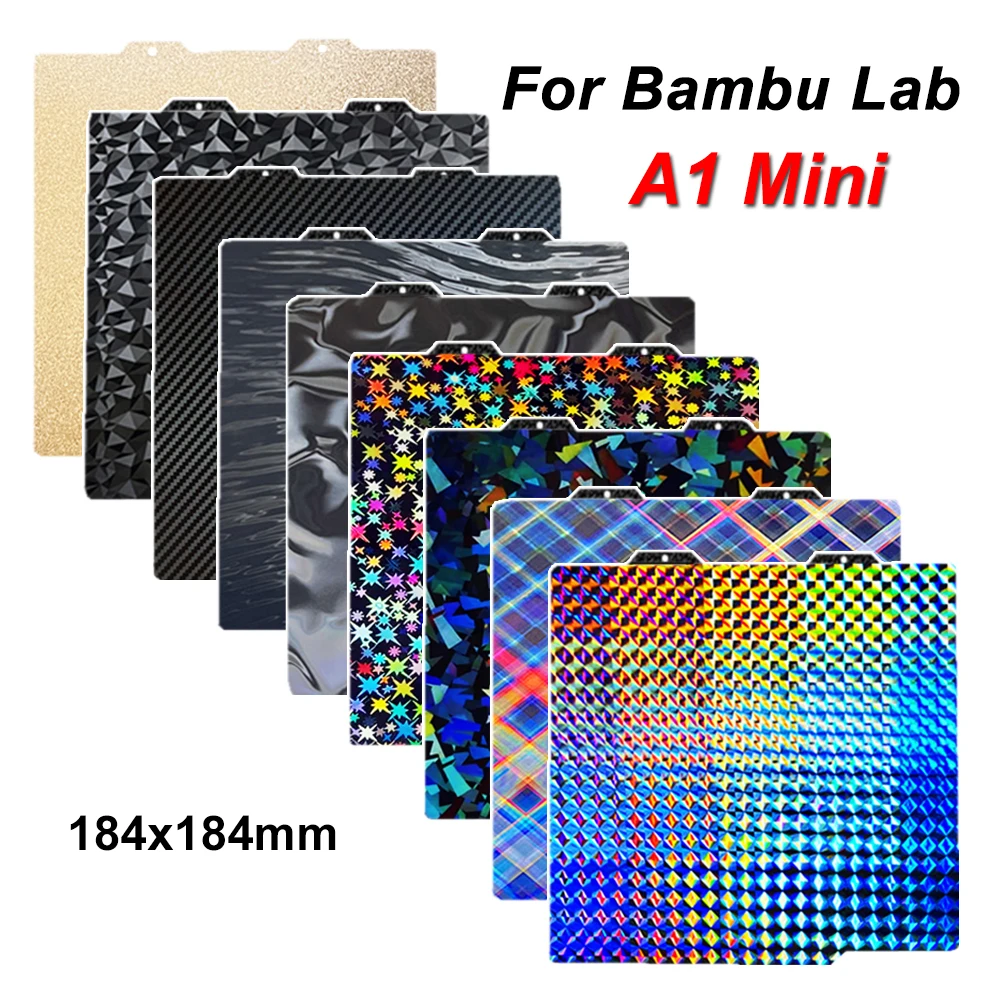 

For Bambu Lab A1 Mini Build Plate Double Sided H1H PEY PEO PET PEI Sheet Spring Steel 184x184mm for Bambulab A1 Mini Heated Bed