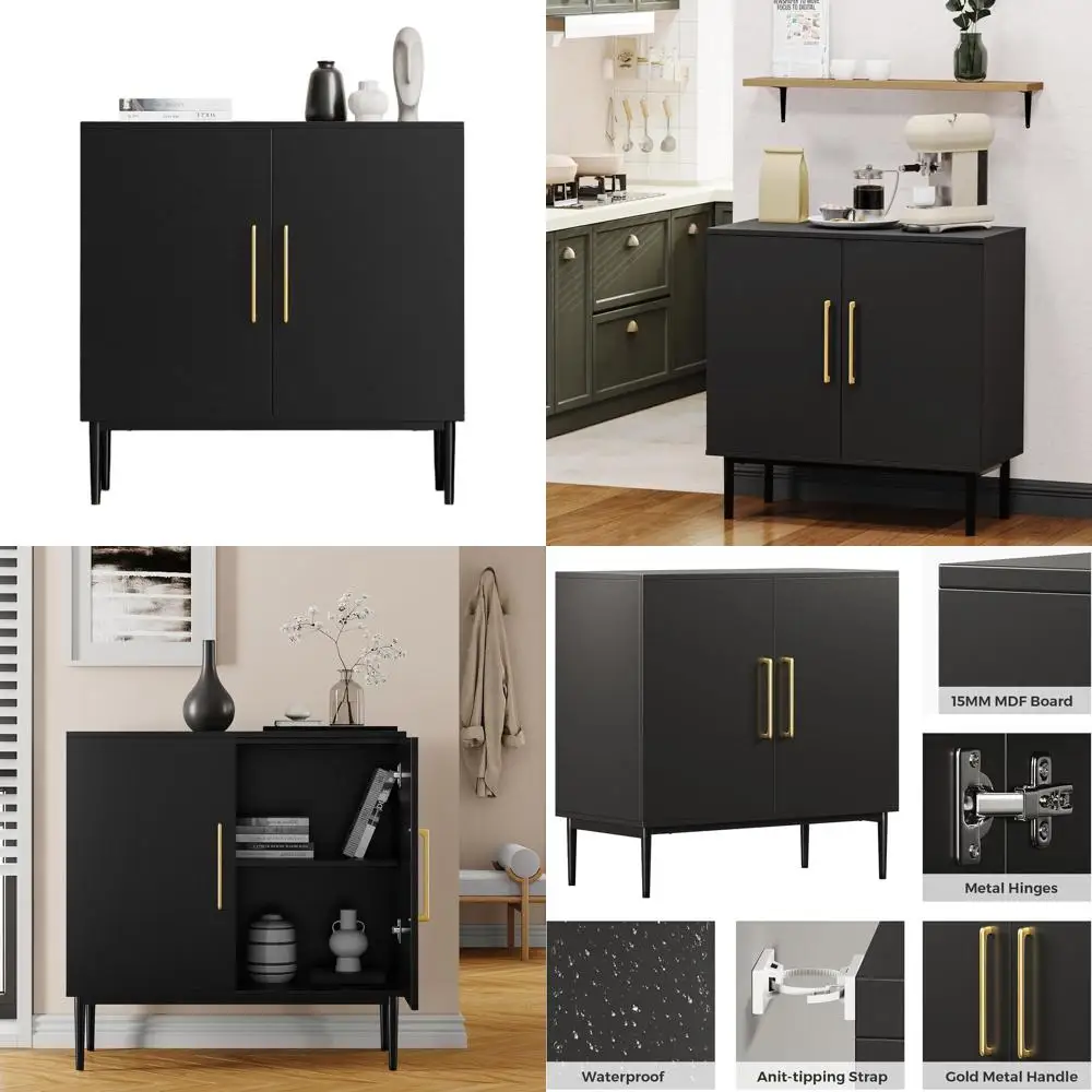 Современный шкаф для хранения вещей из черного дерева с дверцами, отдельно стоящий буфет для различных помещений
