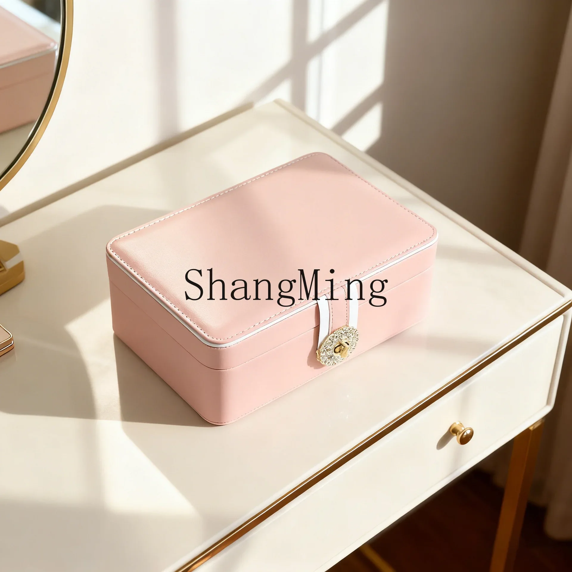 

CLL diamond buckle simple jewelry box leather cosmetics necklace jewelry storage box