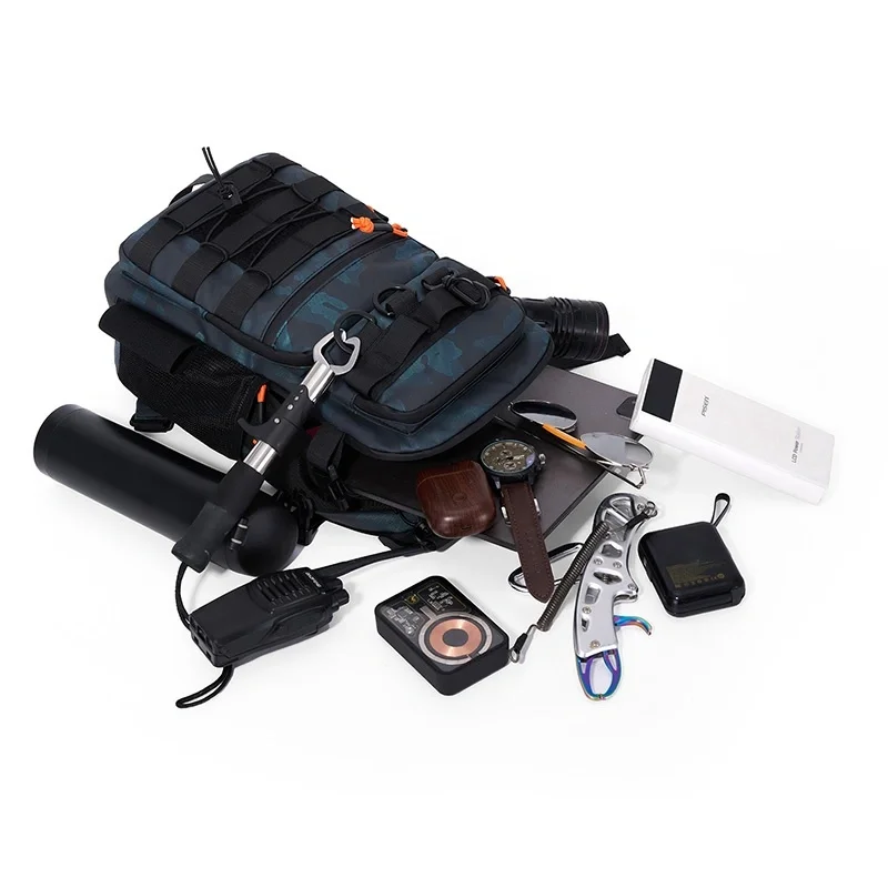 Herren-Doppelschulterrucksack, Einzelschulter-Umhängetasche zum Angeln, Outdoor-Ködertasche, Wander-Brusttasche, funktionelle Outdoor-Tasche, Tarnfarben-Reise-Sporttasche, Wander-Cross-Country-Rucksack, verschleißfeste – Detail 7