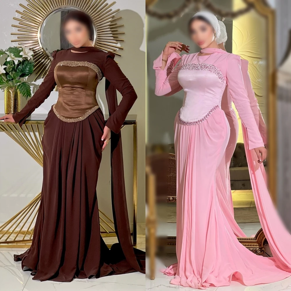 

Customized Chiffon Pleat Beading O-Neck Trumpet Long Dresses Bespoke Occasion Classic Formal Evening Dress Elegant Party Wedding