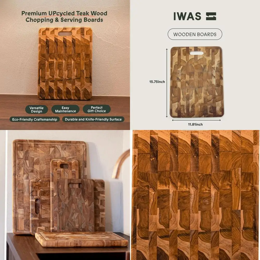 

Large Sustainable Teak Wood Cutting Board - 15.75x11.81x1, Eco-Friendly Kitchen Chopping Board