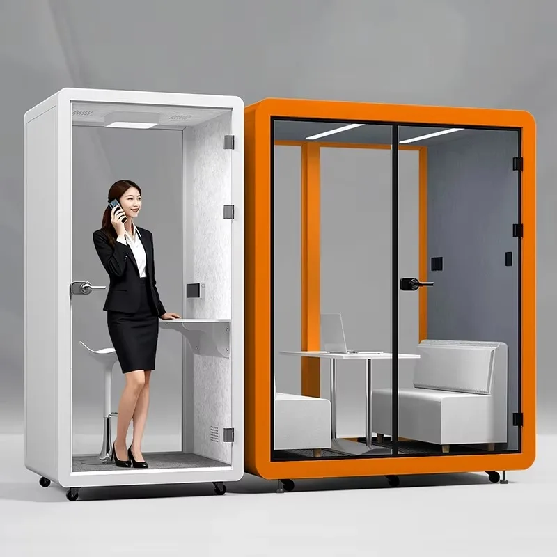 Modern Outdoor Soundproof Office Booth with Tempered Glass and 60% Sound Absorbing Material for Meetings and Phone Calls