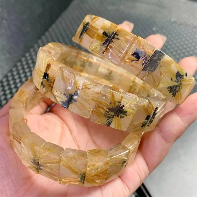 Natural Golden Rutilated Quartz Bangle Real Fashion Healing Fengshui Handing Fine Jewellery Gift 1pcs