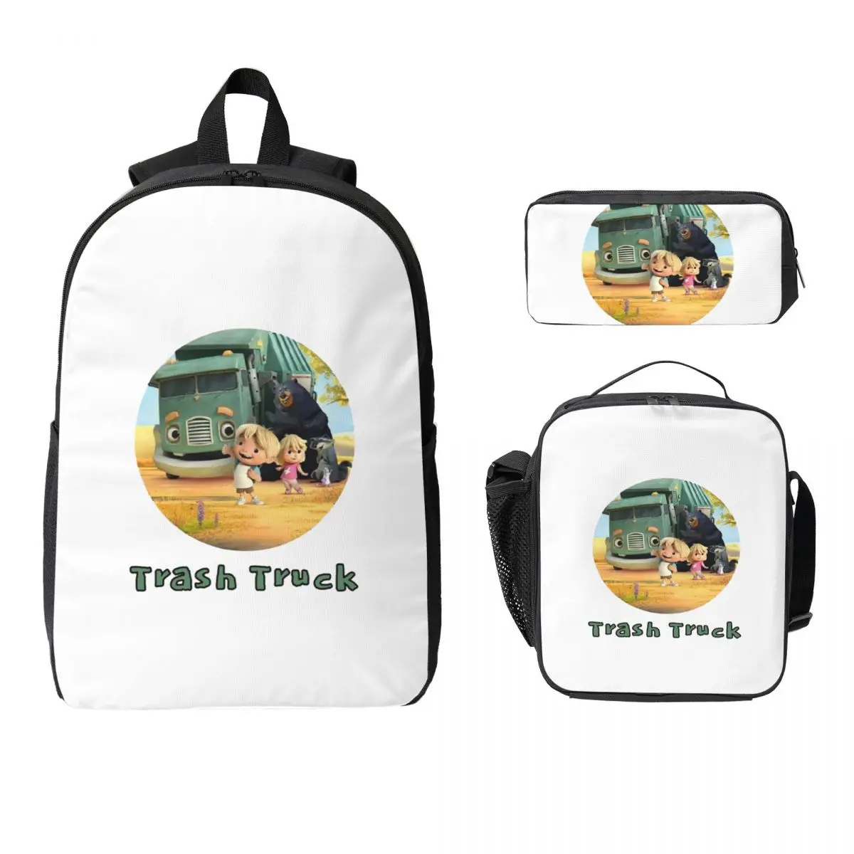 

Trash Truck Animation Backpack Student Boys Girls BookBag School Bag Laptop Shoulder Bags 3ps Insulated Lunch Bag Pencil Case
