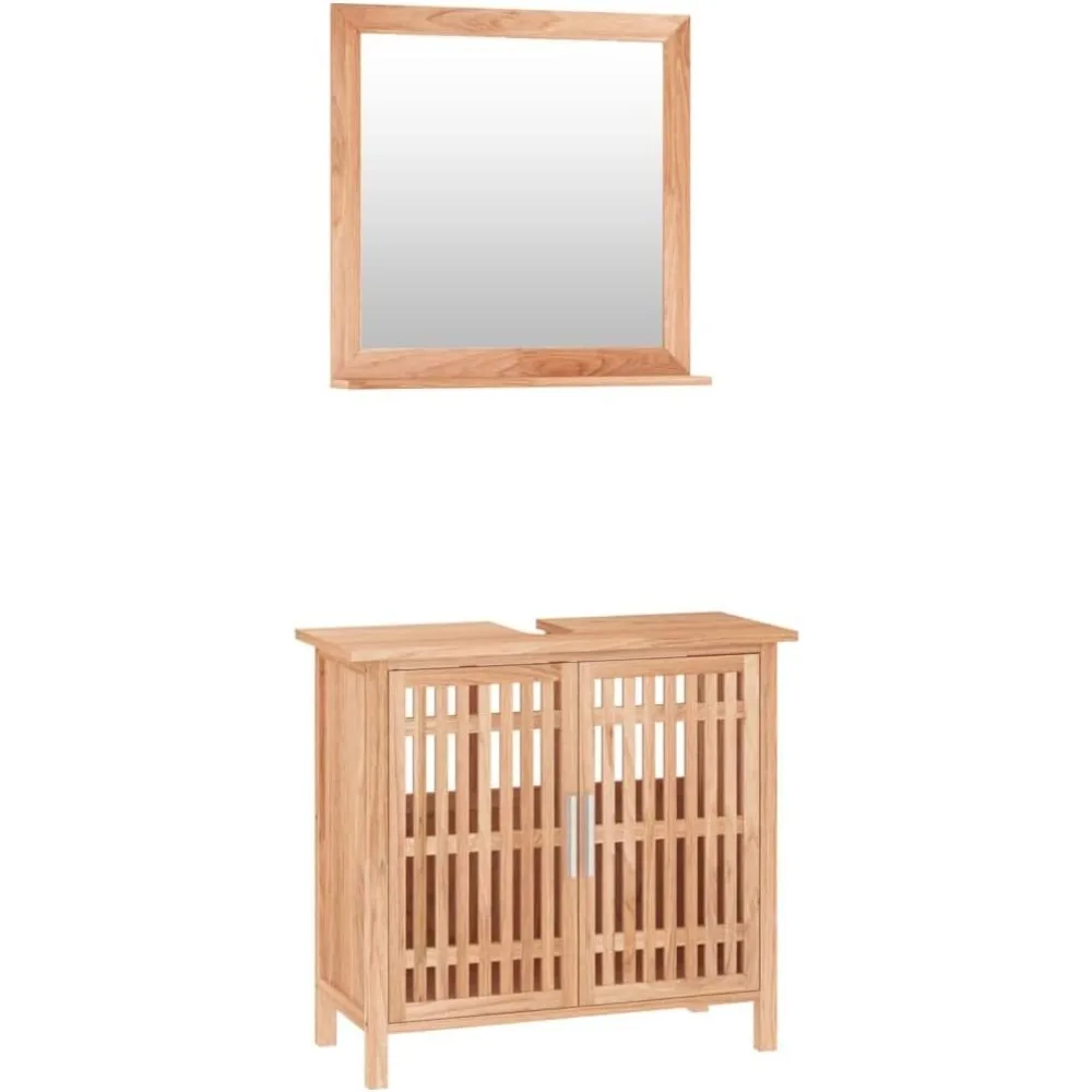 

2 Piece Bathroom Furniture Set Solid Wood Walnut