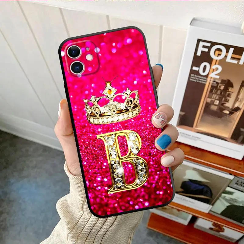 Case For Apple iPhone 13 14 15 11 12 Pro 7 XR X XS Max 8 Plus SE 2022 Phone Cover Shell Pink Diamonds Letter