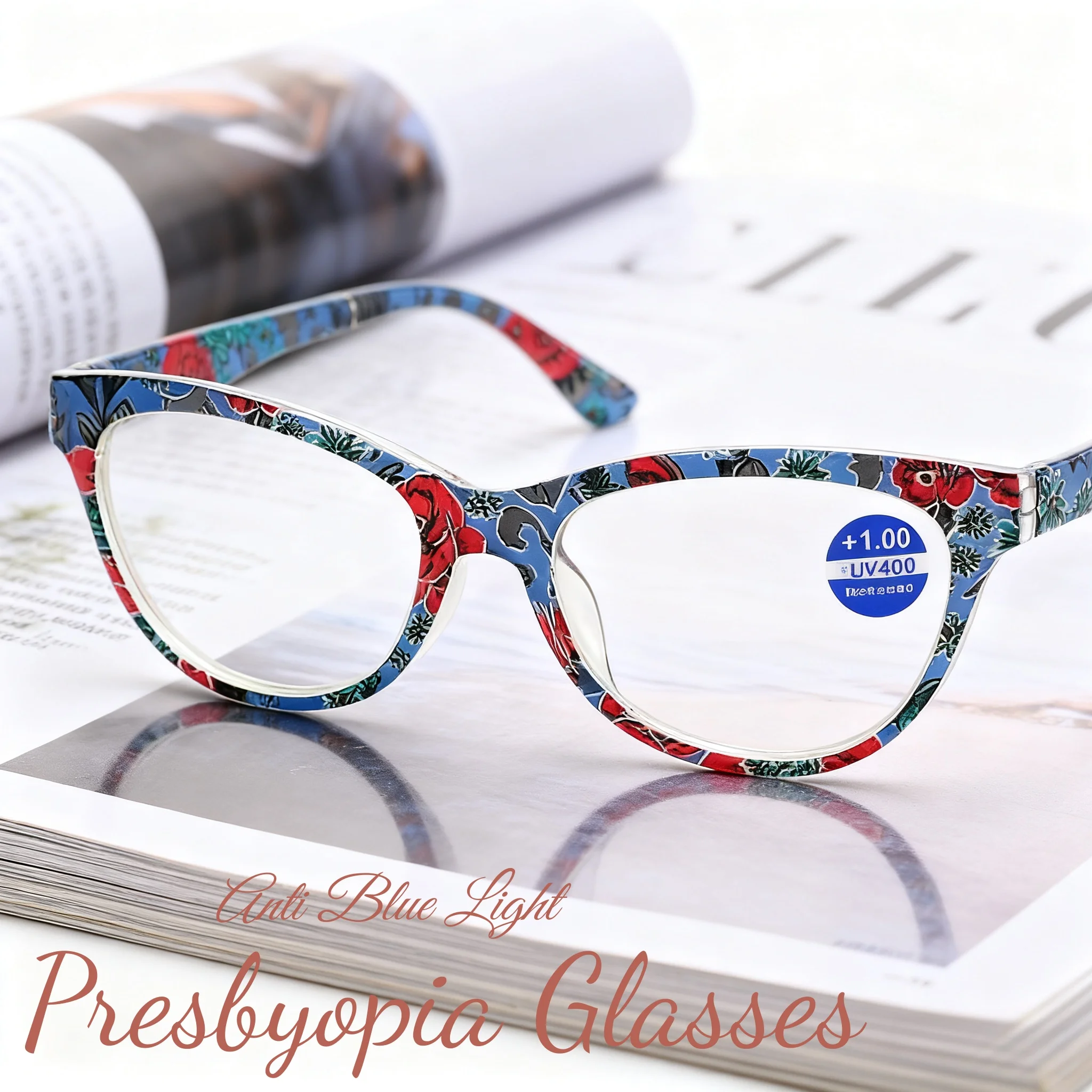 Anti Blue Light Reading Glasses for Middle-aged and Elderly Men and Women Fashionable Cat Eye Tattered Frame Presbyopia Glasses
