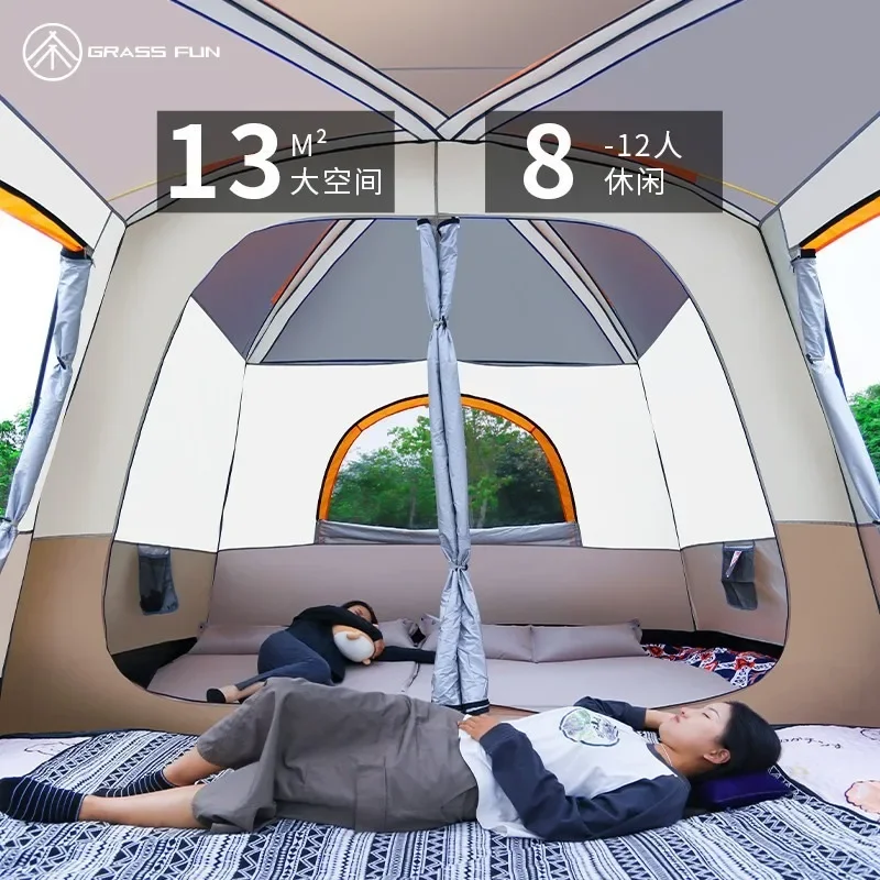 خيمة تخييم سميكة مقاومة للمطر في الهواء الطلق، حقل السفر بطبقة مزدوجة 4-12P، خيمة تخييم كبيرة فاخرة، غرفتان وغرفتان وقاعة واحدة للحمام #5