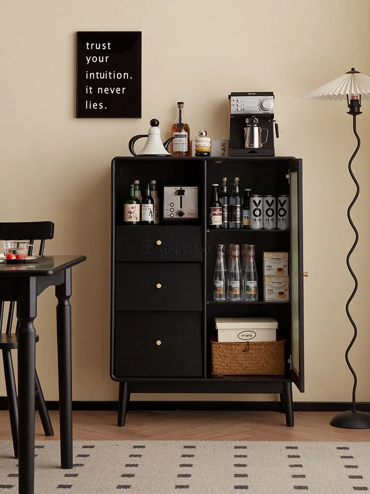 2 yj15 aparador de madera maciza contra la pared almacenamiento integrado gabinete de almacenamiento en habitación moderno minimalista negro