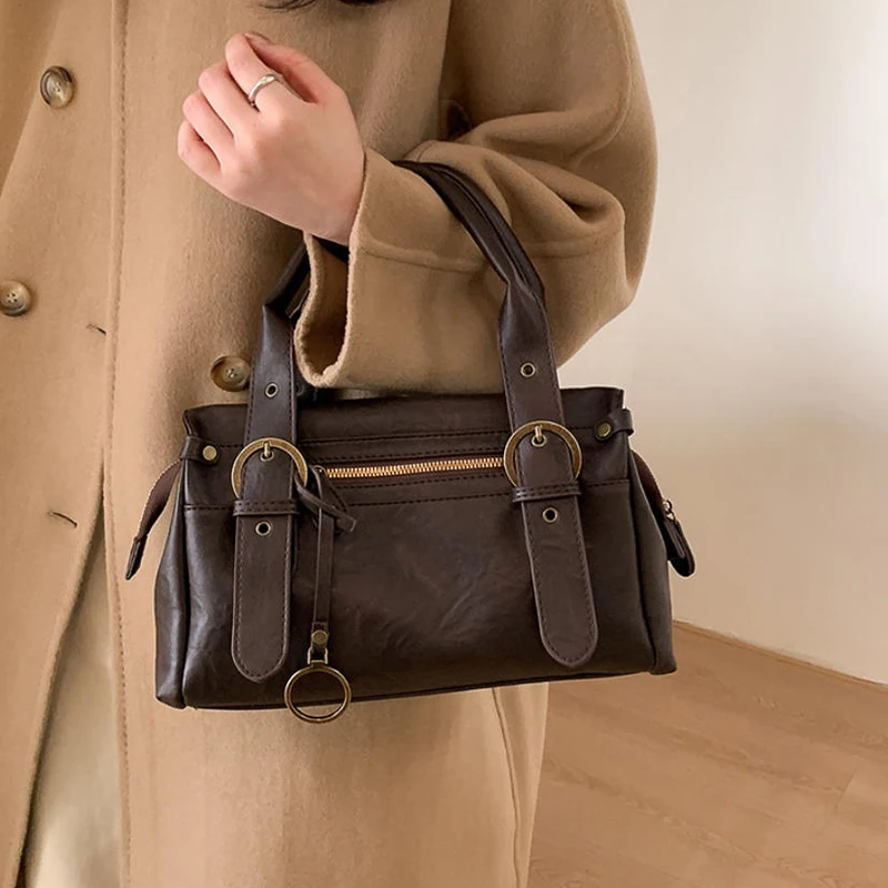 

Vintage Luxury Women's Handbag Korean Belt Buckle Commuter Shoulder Bag Casual Versatile Motorcycle Bag High-quality Tote Bag