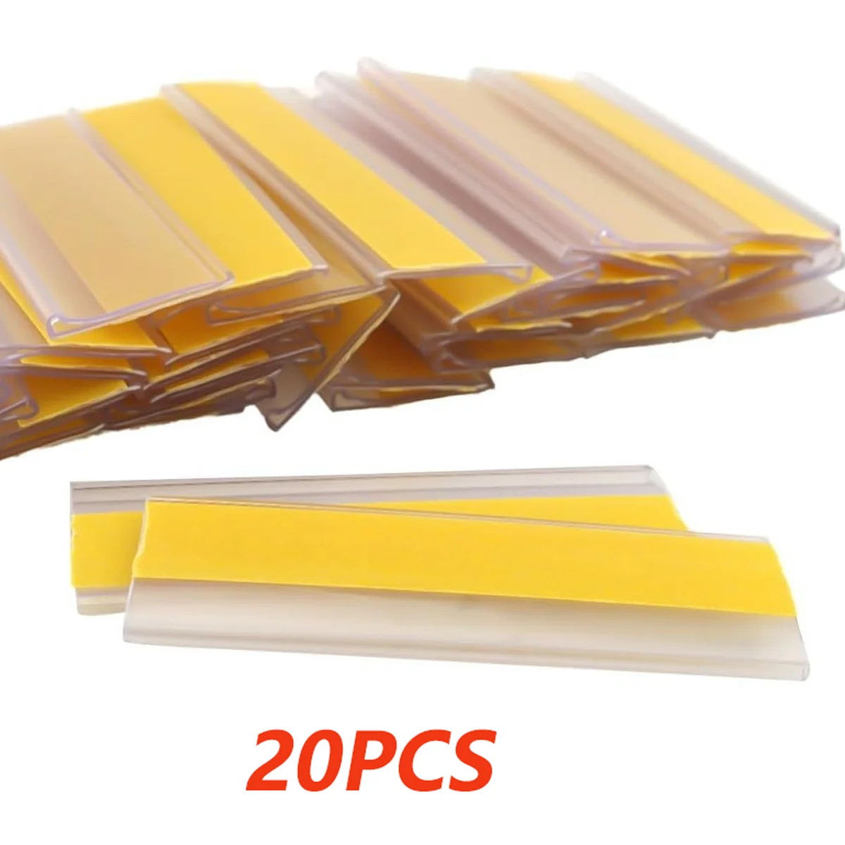 20pcs Plastic PVC Shelf Data Strips Clip Holder Merchandise Price Talker Sign Label Display Adhesive Tape Back