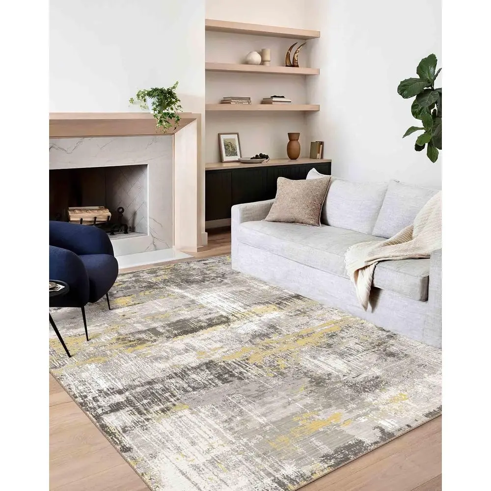 

6x9ft Ultra-Soft, Washable, Non-Slip Modern Abstract Area Rug for Living, Dining, Bedrooms - Yellow Indoor Carpet