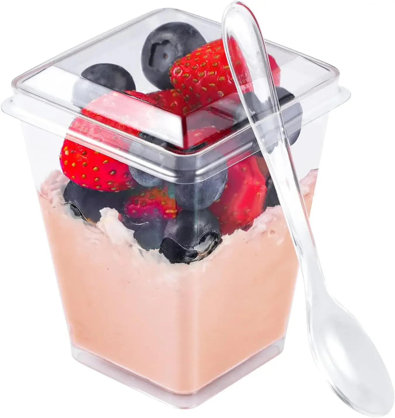 

20PCS Plastic 160ml Dessert Cups with Lids Spoons Pudding Cup Dessert Cake Cup Appetizer Jelly Yogurt Mousse Dessert Baking Cup