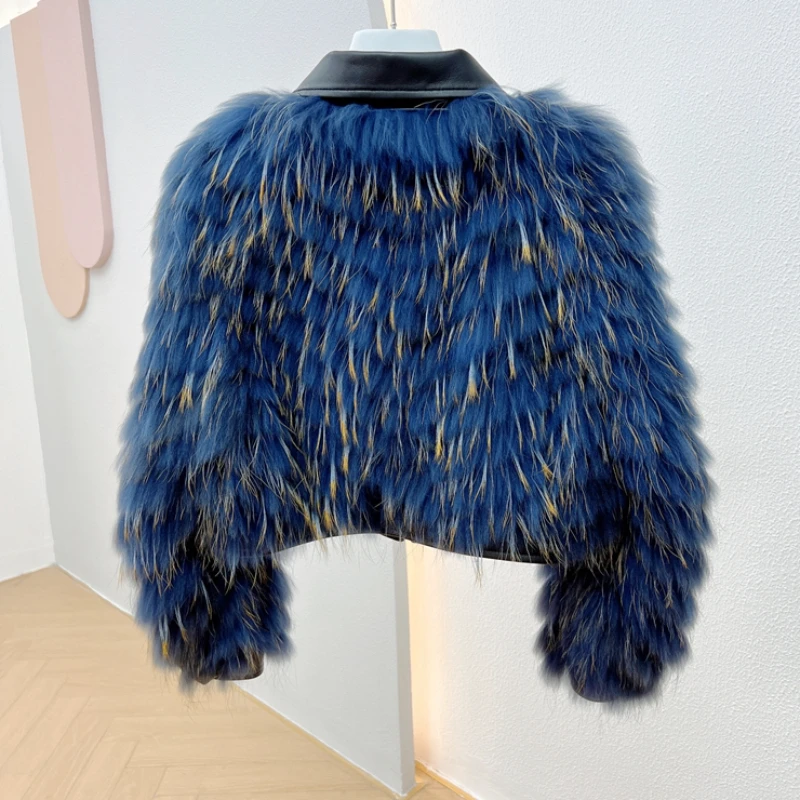 MENINA BONITA 2023 New Real Fur Coat Winter Jacket Women Natural Raccoon Fur Fox Fur Coat Fur Strip Sewed Toghter Locomotive