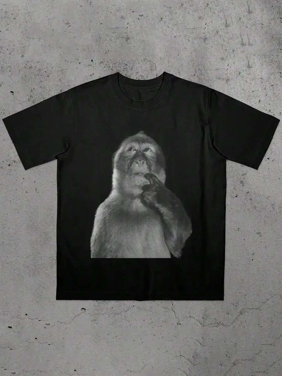 2026 New Funny Monkey Print Round Neck Casual T-Shirt, Y2K Style Women's Tee, Best Quirky Gift For Her, Suitable For Daily Wear Black Summer