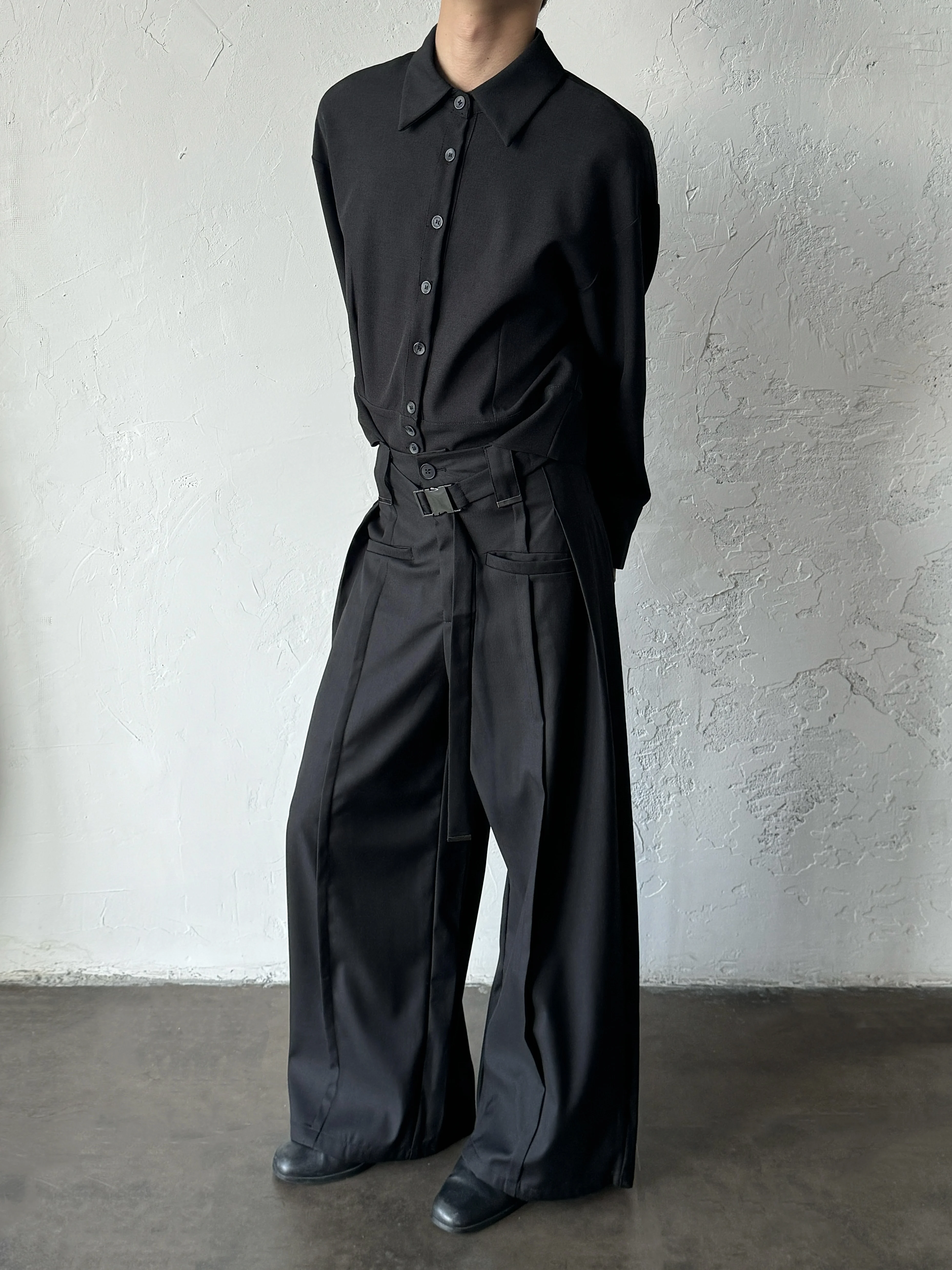 High Waist Drapey Suit Pants 14GSL Design Belt Loose Slimming Floor-Length Trousers Vintage High-End Feeling Casual Youth Style