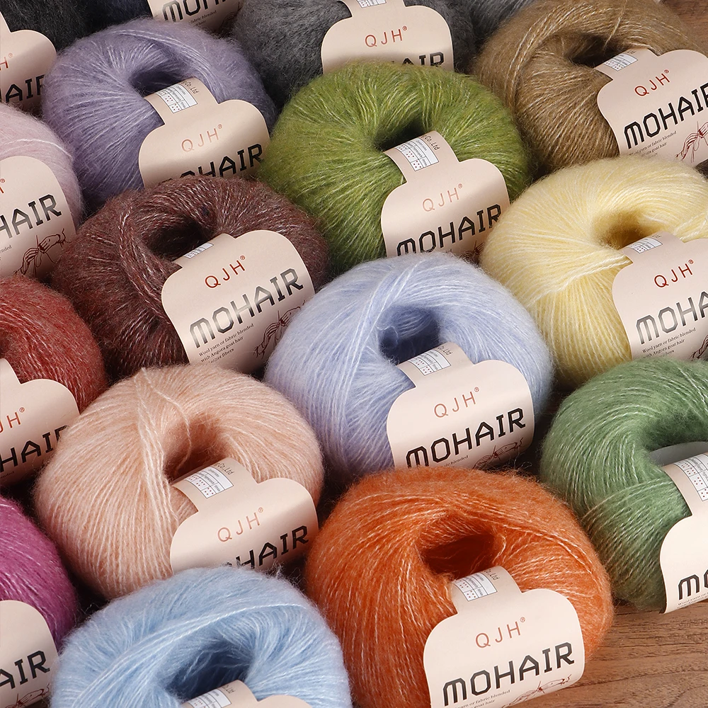 QJH 1PC 25g Fine Mohair Yarn for DIY Crocheting and Knitting - Soft, Warm, Lightweight - 60% Mohair 40% Acrylic fo Shawl Scarf