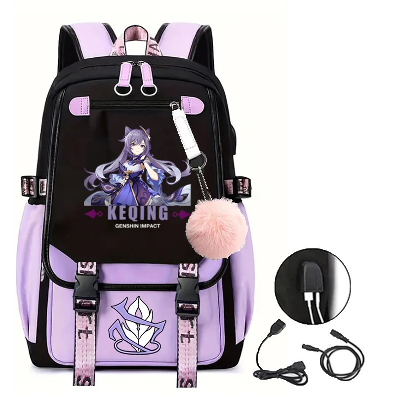 

Women Backpacks Genshin Impact KEQING Print School Backpack for Student Girls Canvas Laptop Book Pack Teenager Travel Mochila