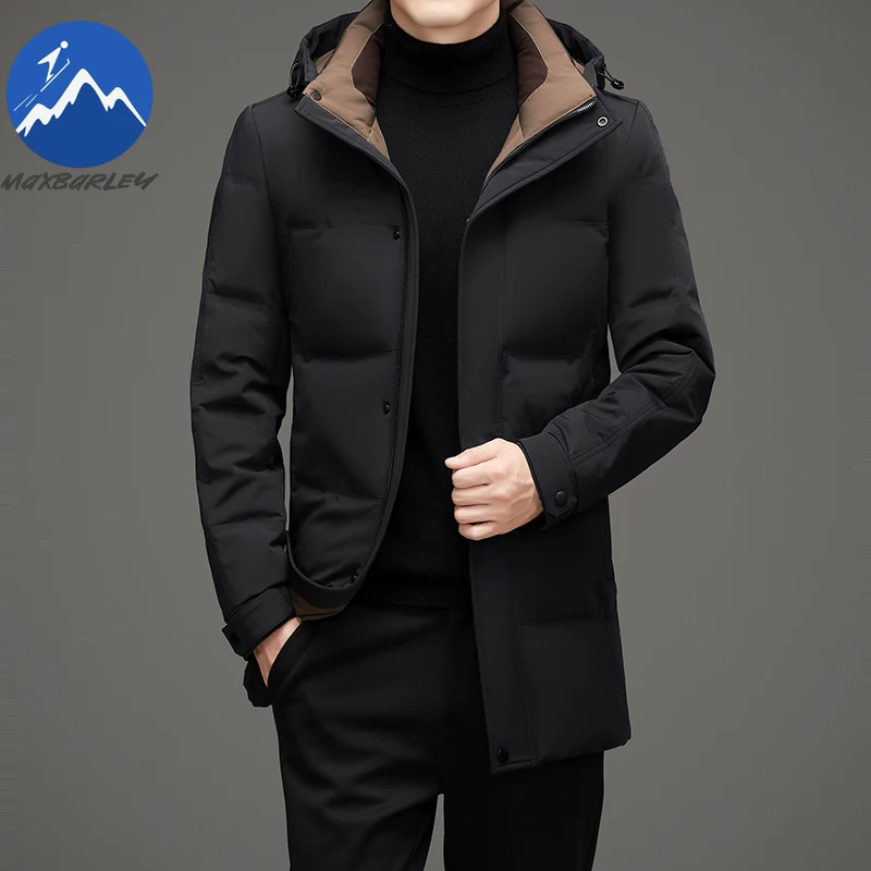 Maxbarley Mens Down Jacket Fashion Hooded Commute Office Thickened Warm Puffer Coat Luxury Travel Windproof Lightweight Parka