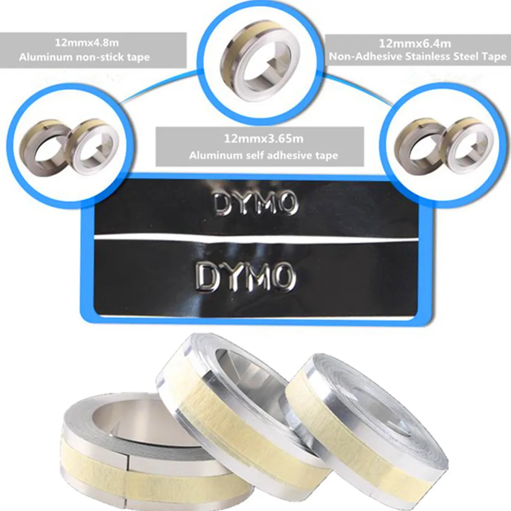 

10 Pcs Free Shipping Tools Equipment Stainless steel Non-adhesive Label tape SC0032500 12mm*6.4m For Dymo Metal Embosser M1011