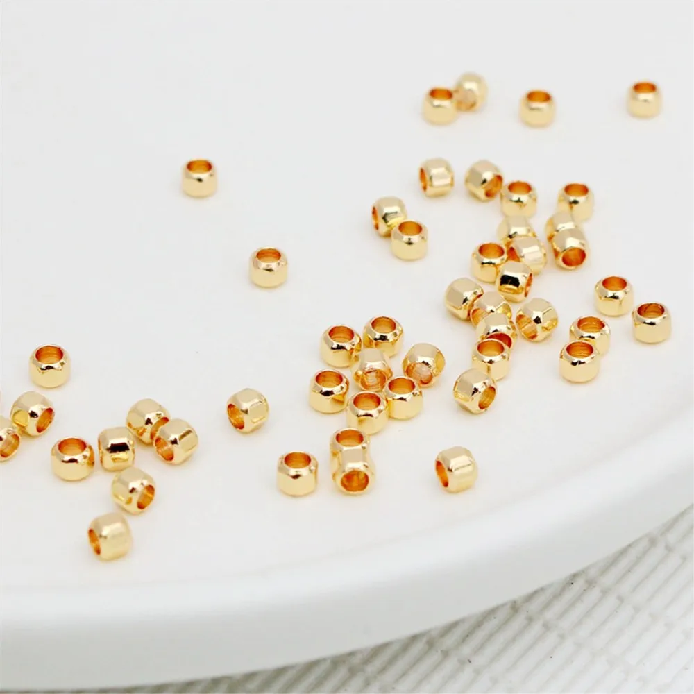 50pcs 14K Gold Color Protection Multi-Sided Beads, DIY Handmade Jewelry, Loose Bead, Accessories Material, 2.5x3mm