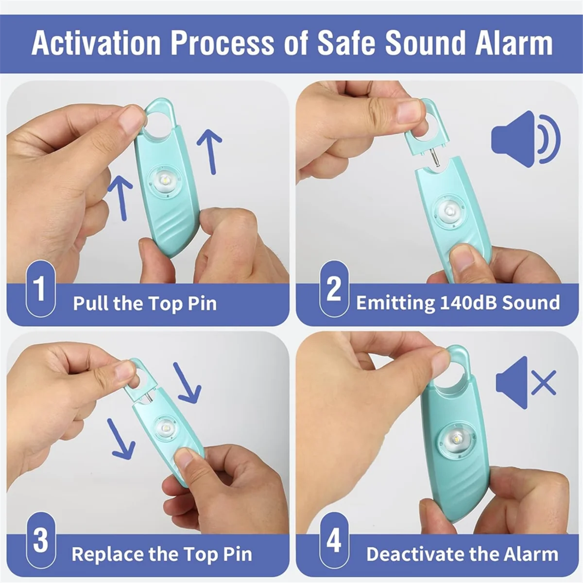 Imagem -02 - Alarme de Segurança Pessoal Safe Sound Siren Strobe Light Chaveiro Dispositivos de Segurança Pessoal 140db Packs