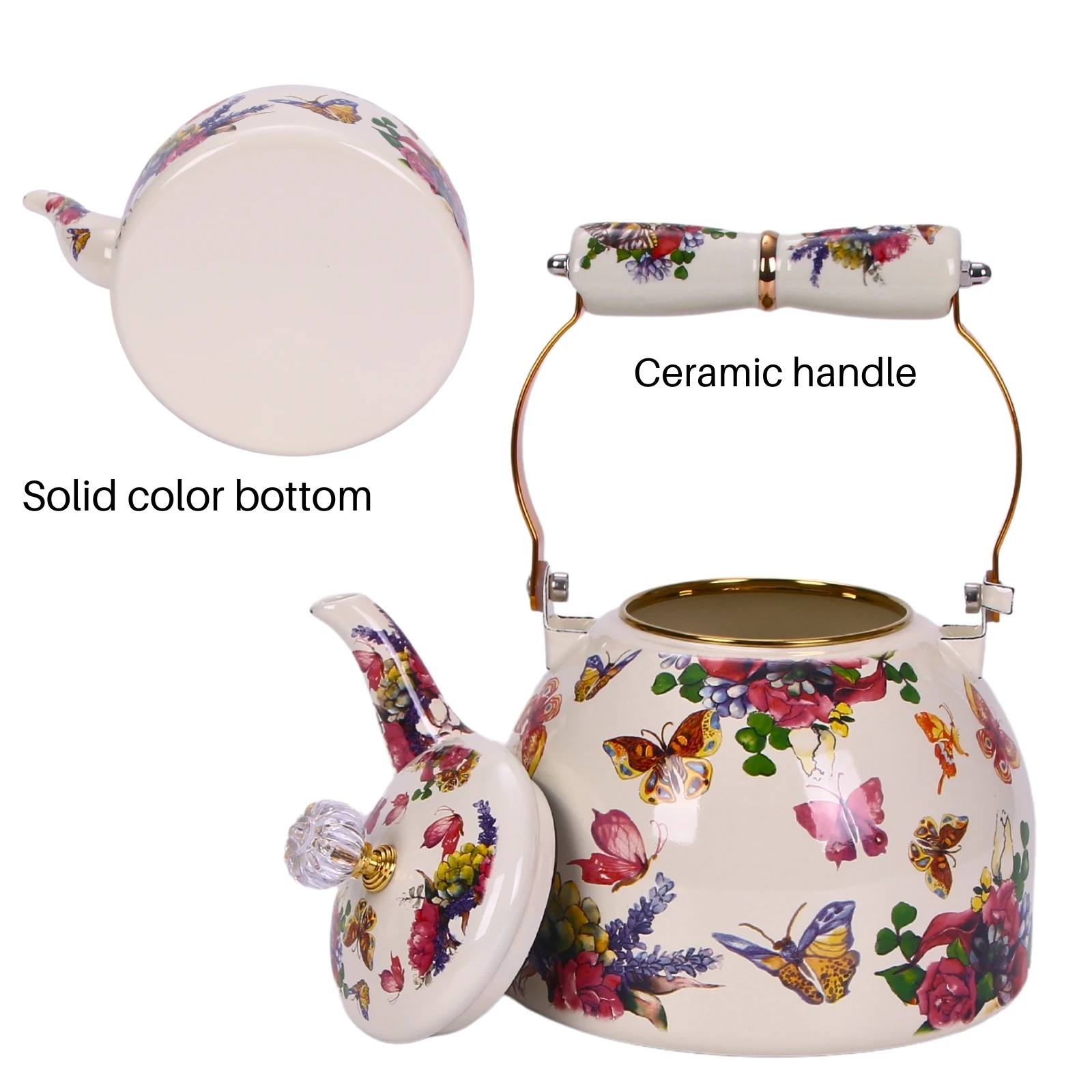 french romantic enamel water kettle butterfly flower classy elegant