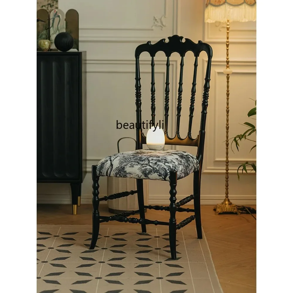 

French Dining Chair Home Retro High-Grade Soft Bag Armchair American Chinese Style Solid Wood Dining-Table Chair