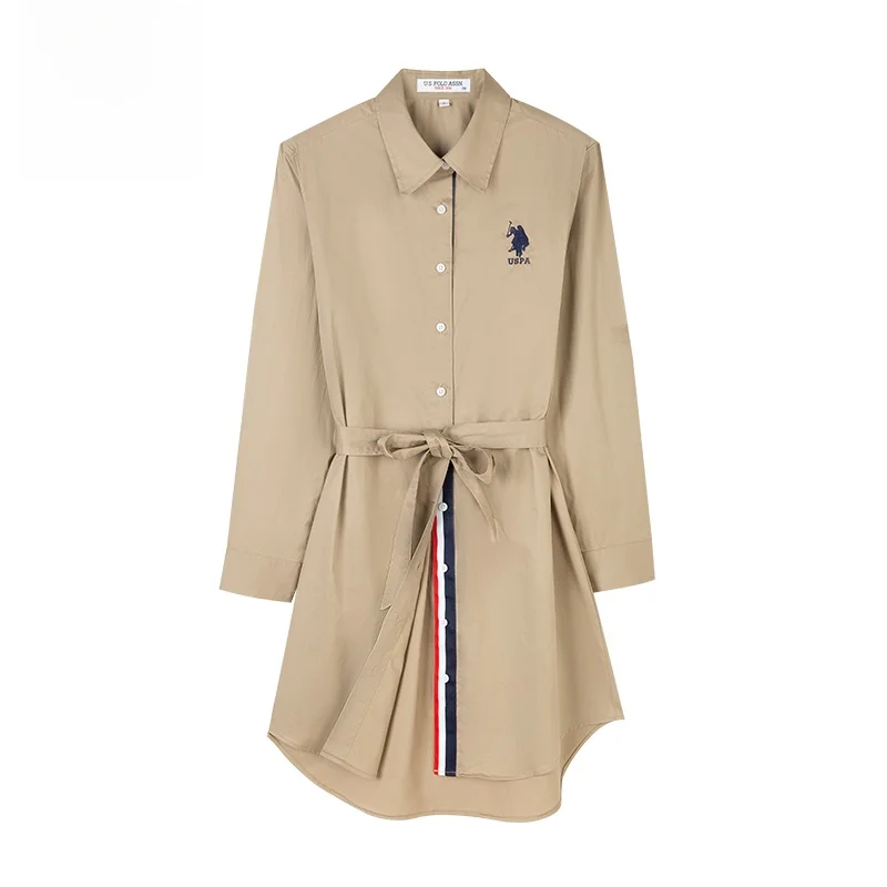 Printemps pur coton longue Sve irt Dr OL Sle femmes minceur Faion col carré a-ligne jupe conception à bouton unique