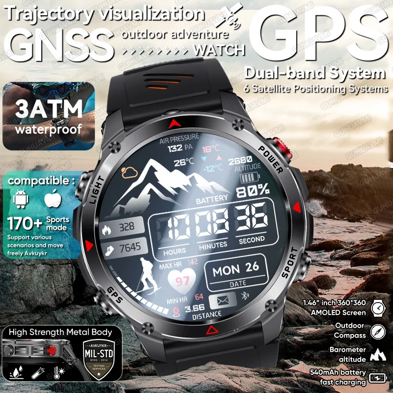 

2025 New T-Rex Outdoor Adventure Smart Watch Built-in GPS Visible path 3ATM&IP69K Swimming Waterproof Men Militray Smart Bracele