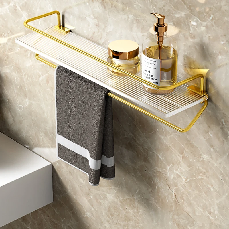 Luxury Bathroom Shelf With Towel Holder Acrylic Shampoo Storage Racks No-drilling Bathroom Holder Bathroom Organizer Shelves