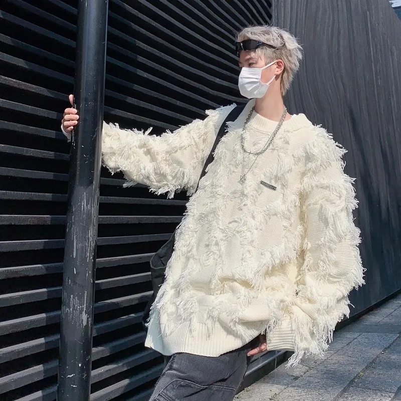 

Мужской вязаный свитер с кисточками, круглый, свободный крой, бархатный, с внутренней частью оленя, теплый, повседневный, осенне-зимний, модный, на молнии из полиэфирного волокна