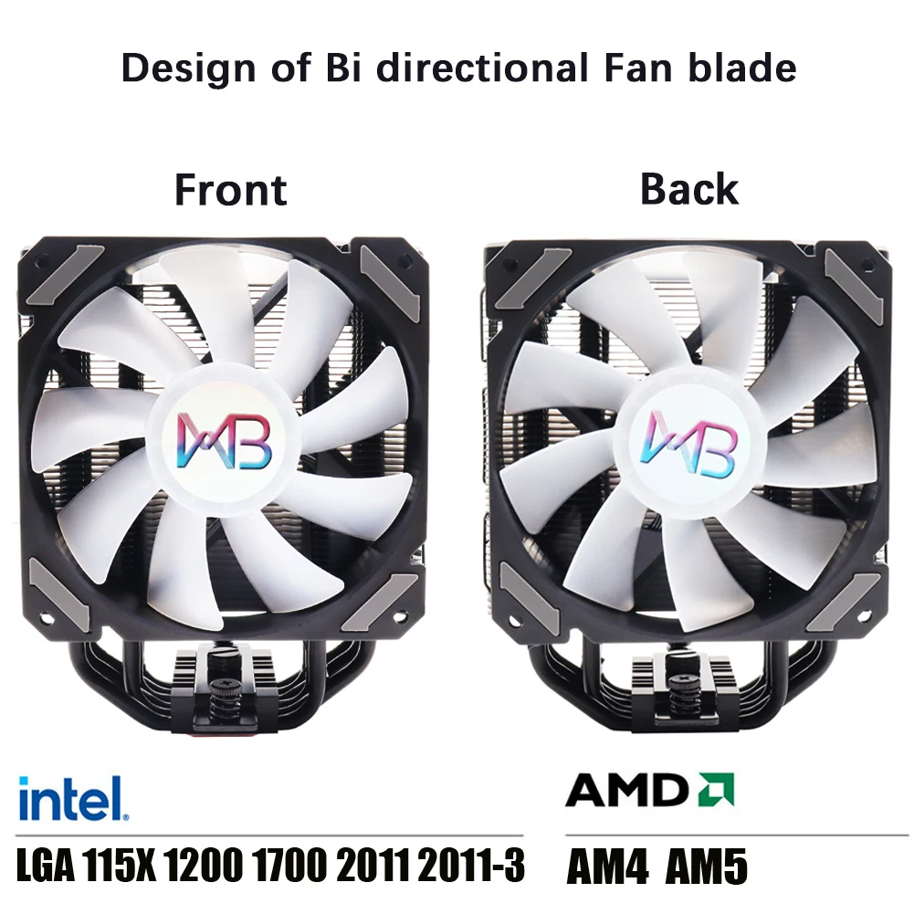 Wovibo CPU Cooler Fan 120mm 220W TDP Cooling PWM 4PIN for LGA 115x 1700 2011 X79 X99 AMD AM3 AM4 AM5 Ventilador ARGB Fans