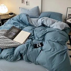 Simple Blue Solid Color Bedding Set Soft Brushed Duvet Covers Pillowcase for Girls Boys Twin Queen King Fashion Comforter Cover