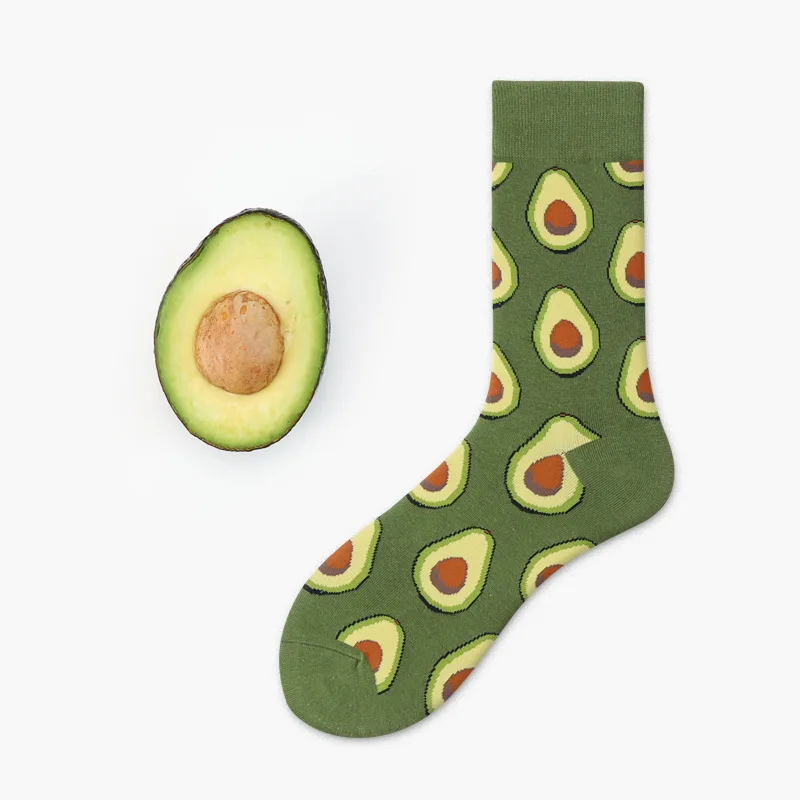 Harajuku Novety Avocado Fried Egg Burger Sushi Apple Cotton Crew Men Socks Style Kawaii Funny Patterned Gift Crazy Color Black